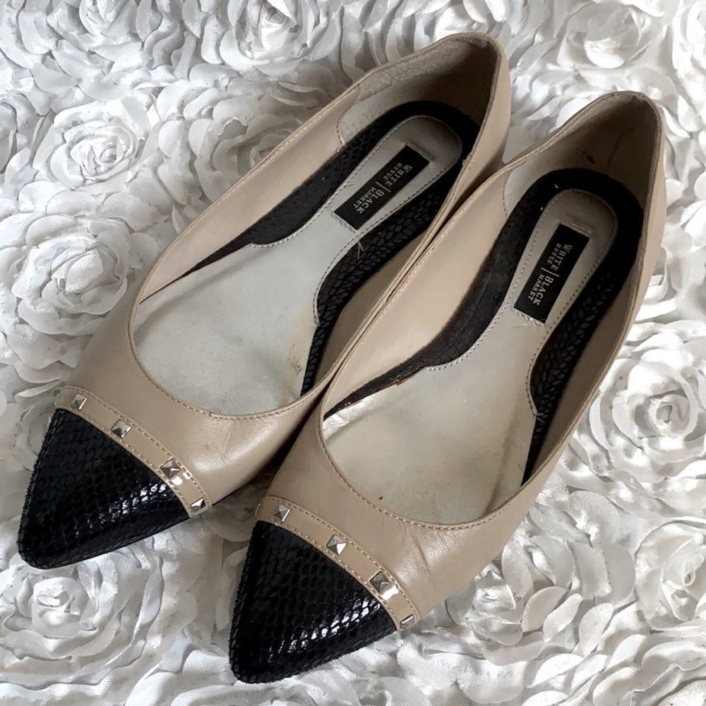 . White House Black Market tan and black studded flats size 7!